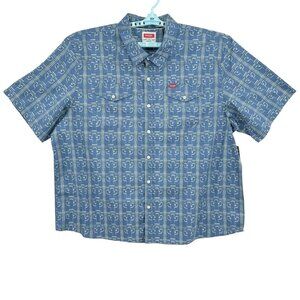 Wrangler Men's Cowboy Short Sleeve Button-up Cactus Print Blue Shirt Size 3XL NW